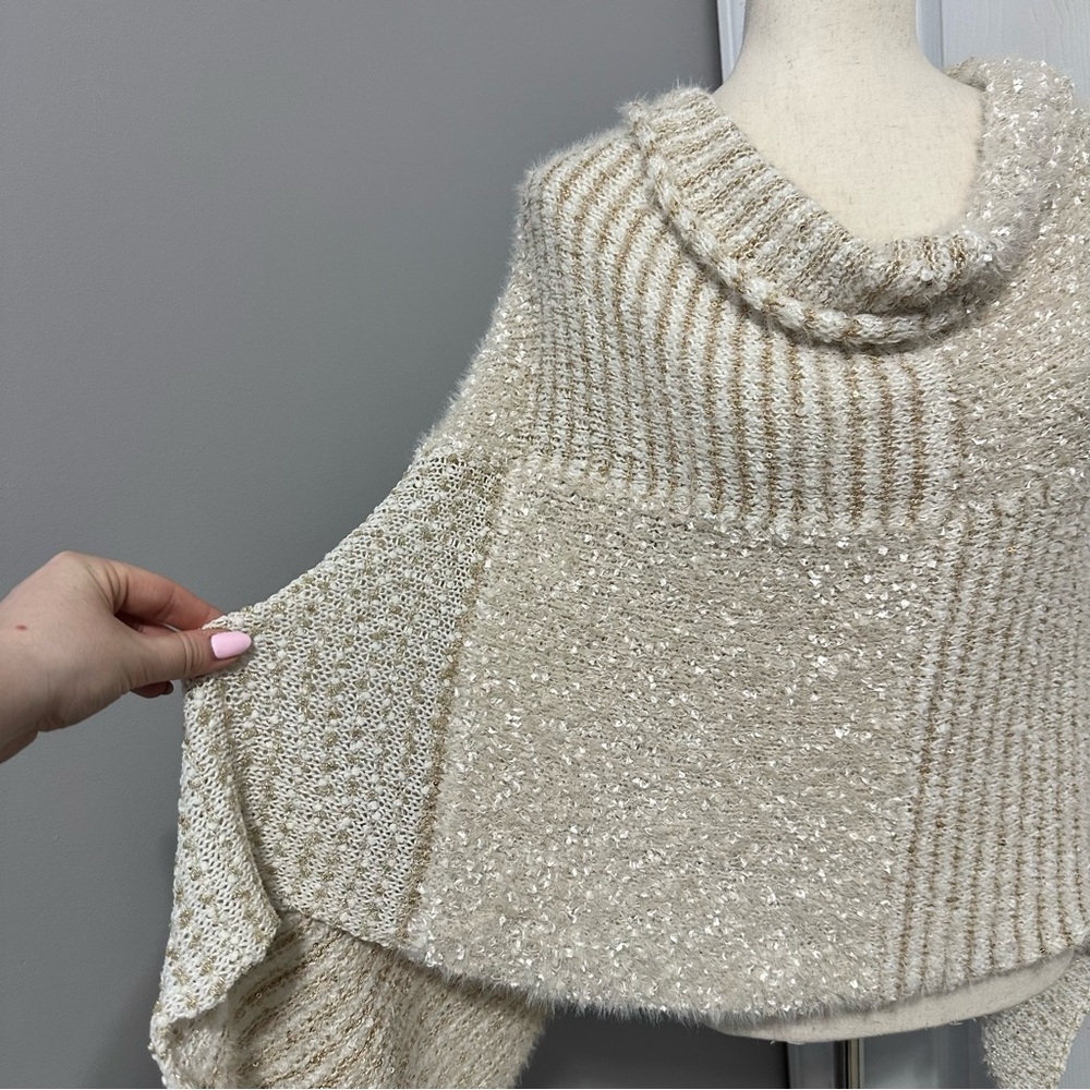Chico’s Cream + Sequin Patchwork Poncho - image 2